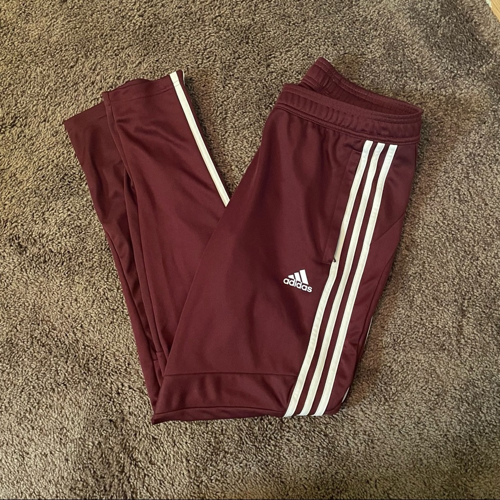 Adidas Tiro pants - maroon and white, M 10-12
